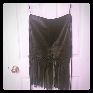 NWT black leather skirt with fringe
